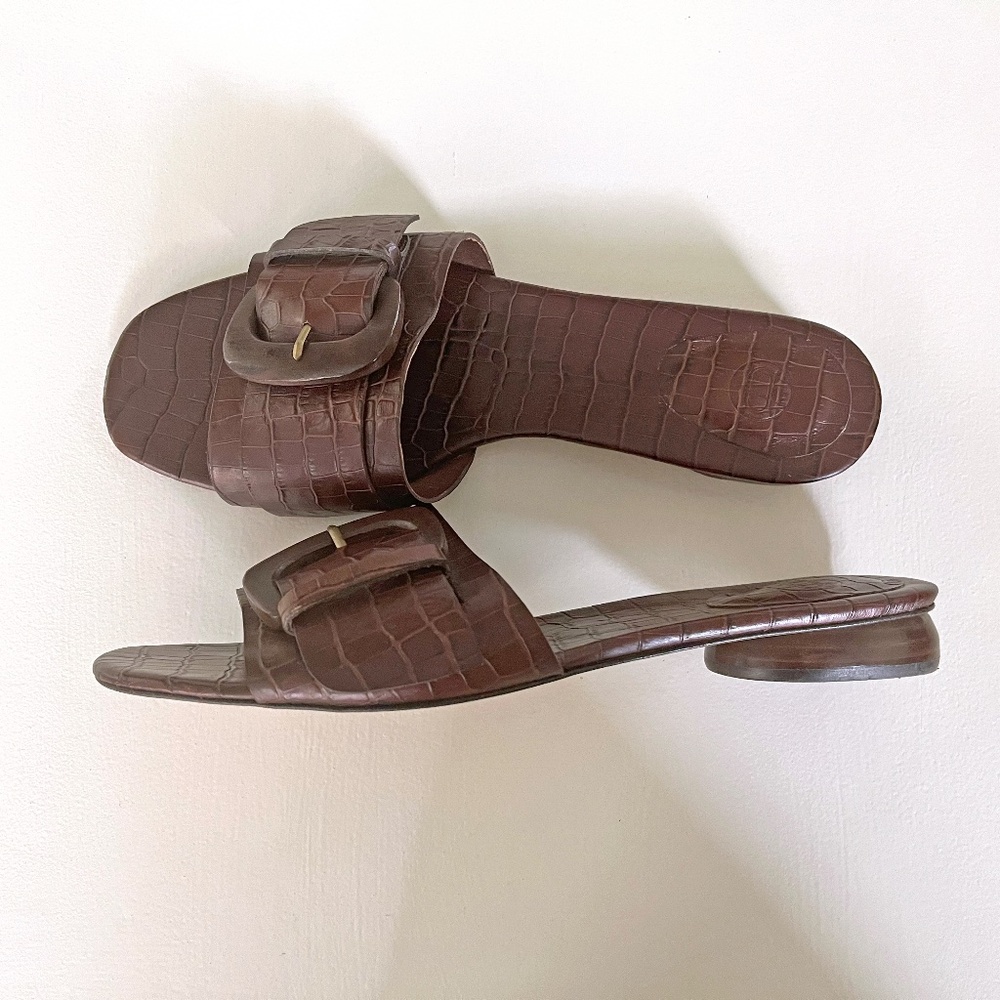 Massimo Dutti Brown Leather Sandals Casual Slip-On